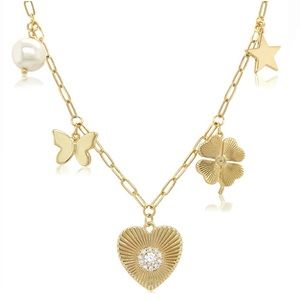 Jennifer Miller Heart Charm Necklace - NEW - Gold Plated & CZ Charms ✨